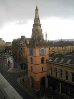 Just the view from my balcony. Nothing to fuss over. Note St. Mungo with his bird there at the eve line.