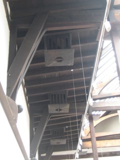 The vents in the main gallery space in the Glasgow School of Art are hidden in these Japanese lantern-inspired boxes. The massive fan is downstairs and was shipped over at the turn of the century from where it was made in Boston. The cool air was chilled by blocks of ice and the hot air heated by a coal burner.