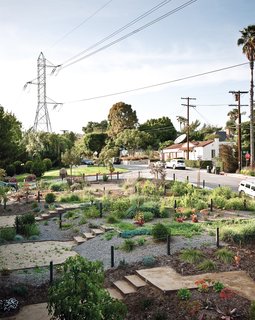 Residents have leased and transformed adjacent vacant land owned by the Department of Water and Power into a community garden.