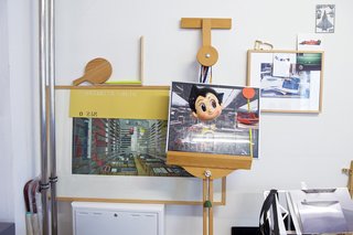 Grcic collects various objects—–including an old-fashioned trash can his sister salvaged for him—–in his studio, which he catalogs for inspiration.