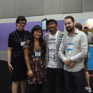 Saturday's winner, Nate Dy, poses with Dwell judges Kathryn Hansen, Dakota Keck, and Kyle Blue.