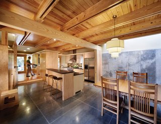 As an infill project in one of Raleigh's oldest downtown neighborhoods, the sustainable design features are unique--SIPs construction, geothermal heat pump, solar hot water for radiant heat and domestic use, rainwater collection, hardiplank siding, local pine trim, native landscaping and efficient space design.