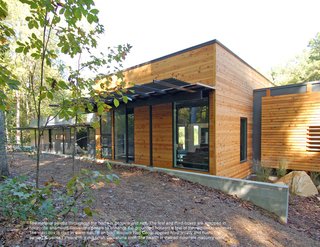 The single story home designed by Studio B Architecture is comprised of three rectangular forms, the central and tallest of which contains the primary living space.