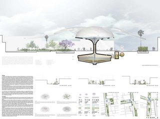 Winners: Cleantech Corridor Competition - Photo 3 of 7 - The clear water is distributed and released into the streets through a process of evaporation and condensation triggering a transformation into a network of lush, cultivated landscapes.