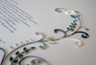A quilled marriage certificate featured on All Things Paper.