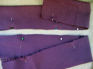 Pin the strips in half lengthwise, making sure that the right-side faces in (you'll be turning them inside out after sewing). You'll be sewing along the rough edge.