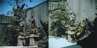 The garden has a totally different vibe with the soft gray wood (and the sculptures) The current white paint of the courtyards is blinding many days—especially in the summer. We are looking at toning it down with a similar light gray exterior paint finish.