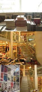 This photo, taken from designtaxi.com, shows off three views of Paris's Librarie la Hune.