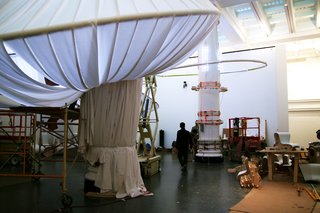 Brooklyn Museum's reOrder - Photo 1 of 12 - The hall features 16 columns and four interior walls that form a smaller, though not fully enclosed, center room. "We thought, can we transform these columns, and not only make it a decorative aspect?" Lukyanov recalls. "Can they also become functional? Can they become objects that provide lighting?"