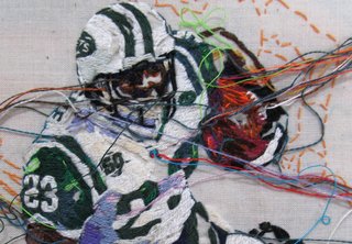 A detail of Shonn Greene by artist Lauren DiCioccio, which shows the intricate embroidered patterns employed in her work. Image courtesy of the artist and the Jack Fischer Gallery.