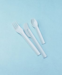 These plastic utensils were designed by Joe Colombo, one of Italy's most famous designers.