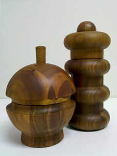 Instead of using teak, the new mills are made of acacia wood, which is a more sustainable wood than teak but one that still offers warm hues.