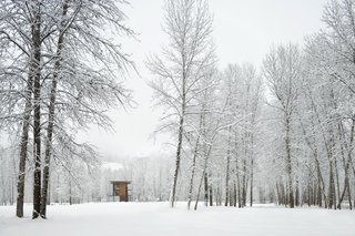 Building the Maxon House: Week 5 - Photo 4 of 9 - Delta Shelter in the snow. Photo by Benjamin Benschneider.