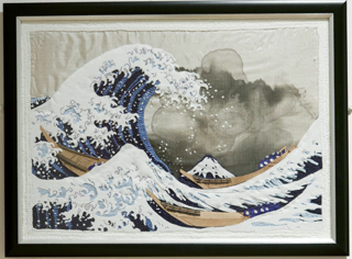 A Japanese print featured in The Art of Knitting: Masterpieces Reimagined.