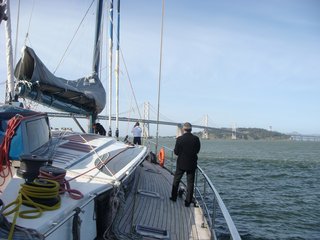 Here's a view on the bay. The mast of the boat was incredibly tall and it looked like it would scrape the bottom of the Bay Bridge as we passed beneath it.