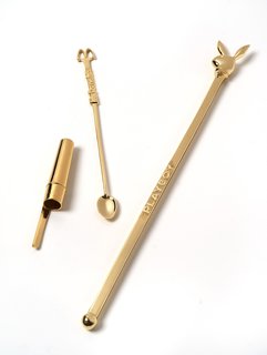 Other companies were not as accepting of Wong's work. In a collaboration with Ju$t Another Rich Kid, Wong turned a McDonald's coffee stirrer (an infamous 1980s "icon" that frequently appeared as evidence in drug trials) into a coke spoon.<br><br>Tobias Wong and Ju$t Another Rich Kid, <br><br>Coke Spoon 01, Coke Spoon 02 and Swizzle Stick, from the Indulgent series, 2005; metal; Collection SFMOMA, © Estate of Tobias Wong and Ju$t Another Rich Kid; photo: courtesy SFMOMA.