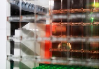 A peek inside the lightbox that is the Brain Studio (in Lego form). In the real Brain, the kids loved the Kundig-designed fire pole and the marbles that filled the concrete form work.