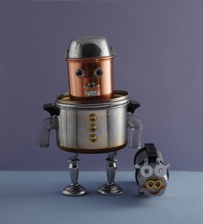 Danny Seo's "Upcycling" - Photo 3 of 6 - The Pots-and-Pans Robot is one of my favorite projects in the book. It's cobbled together from cookware items past their prime, a couple of candlesticks, and some hot glue.