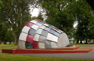 Another blast from the past is the Panhandle Bandshell, a performance space built, with REBAR, out of almost exclusively recycled materials. That includes 65 automobile hoods, hundreds of computer circuit boards, and 3,000 plastic water bottles.