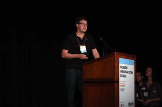 From the Show Floor: Pecha Kucha - Photo 4 of 7 - Jeffery Olinger, principal of New World Design presents his T-wall idea.