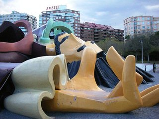 Parque Gulliver in Valencia, Spain, is a monumental play sculpture depicting the moment that Gulliver is captured by the Lilliputians. His legs and arms are stairs, his waistcoat and hair are giant slides, his sleeves are caves, and the ropes that tie him down become climbers for your own Lilliputs. The base of his hat thoughtfully provides a place for tired parents to rest in the shade. <br><br>Image via Wikimedia Commons