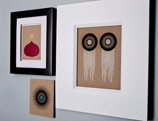 Pink Peacock and White Dangles make happy wall-fellows.