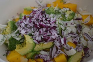 Avocado, Mango & Fennel Salad - Photo 1 of 2 - Chopped vegetables for Avocado, Mango, and Fennel Salad. Photo courtesy amyskitchentable.com.