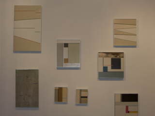Additional works on view, ranging from $550 to $750. The smaller pieces are made with stained and painted wood covered with resin. Photo by Beat Exposure.