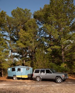 The Cricket was easy to move throughout the 9E Ranch property. Finney designed the camper so that a car as small as a Subaru Outback can haul it around. "The hope is that you already own your towing vehicle," he says.