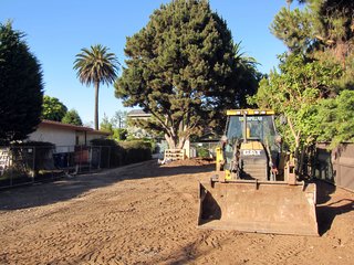 Dwell Home Venice: Part 5 - Photo 6 of 6 - The cleared site after everything has been removed. No more cottage. Note the protective fence around the pine tree in the background.