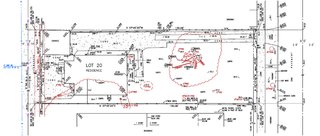 Dwell Home Venice: Part 1 - Photo 3 of 10 - Here's a Becker & Miyamoto survey showing an array of data about the site. The lot is 45-feet-wide by 129-feet-deep. In the survey shown, the street front is on the right and the rear alley access is on the left. A small existing cottage is marked on the left of the survey, towards the rear of the lot. The site runs roughly east-west from right to left in the survey above.