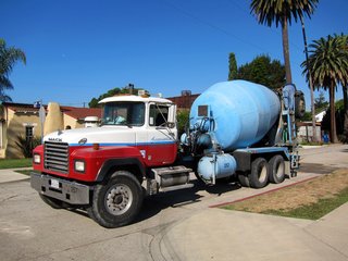 The first of the concrete truck arrives early in the morning.