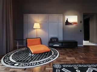 Speaking of swanky, here's another view of one of the suites, showing the living room.