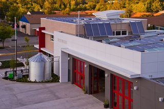zHome has influenced a number of other projects. Fire Station 72, built by the City of Issaquah, reduces energy use to about 1/3 of that used by the typical fire station. It shares a number of zHome technologies, including ground source heat pumps, heat recovery ventilation, a high performance thermal envelope, and nearly 80% FSC certified wood. It goes even further than zHome with solar hot water heating tied into the ground source heating, and a 9,000 gallon cistern. Photo courtesy of TCA Architecture-Planning.