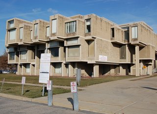 Here's the exterior of the Paul Rudolph–designed structure.