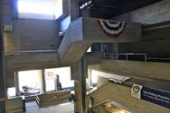 View of interior space and pathways in the Orange County Government Center by Paul Rudolph in Goshen, NY.