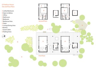 Here, a floor plan of the shared structure, called the CP Harbour House, which was designed by architects (and residents) Melana Janzen and John McMinn.