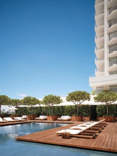 There are two pools at the hotel, one for kids and one for adult lounging, both of which face south toward the ocean. I didn't take this photo, but it shows how the Modern manages to feel warm and tropical without screaming "Aloha."