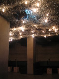 Crummy lighting here—but then, what nightclub photographs that well?—but I did quite like the rolling topographic installation of lightbulbs on the ceiling of the Modern's nightclub, Addiction.