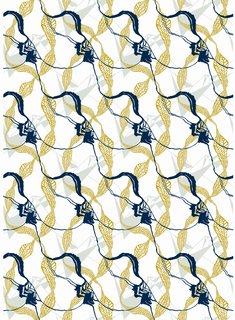 Marieke Adams is a textiles, product, and illustration designer based in Cape Town. She also works under Robin Sprong Wallpaper to produce whimsically patterned wallpaper. Pictured here, Blue Bottle looks like a deconstructed version of an old-fashioned lace pattern. <br><br>$43 per three square feet