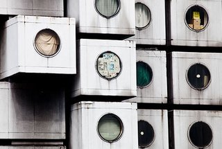 Here's a close-up of the rather dingy capsules in the tower taken by Jim O'Connell for the New York Times.