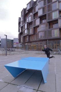 This photo shows Maynard himself posing near a ping pong table outside the dorm. Photo by Kevin Hui.