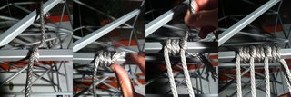 We terminate one piece of rope by wrapping the next piece of rope around the end of it. Only the very last rope in the sequence will then be crimped with hardware. This really helps us minimize the amount of hardware we had to use on the project. Photo by Clifford Ho.