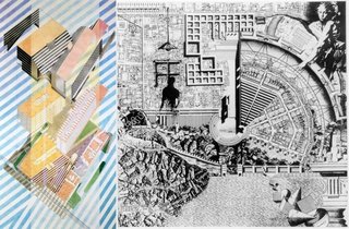 Drawings by Helmut Jahn (left) and Aldo Rossi (right) from The Architectural Review.