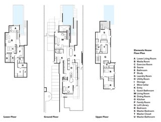 Elements House Floor Plan A Lower Living RoomB Media RoomC Exercise RoomD SaunaE BathroomF StudyG Laundry RoomH Utility RoomI StorageJ Wine CellarK EntryL Guest BathroomM Living RoomN Dining RoomO KitchenP Family RoomQ Loft LibraryR BedroomS Master BedroomT Master ClosetU Master Bathroom