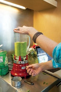 Whether it's a favorite wine or a memorable cocktail, a house drink makes for a powerful party ritual. Here Gabbert prepares a Southern California variation on the Bootleg, a drink that was a Gabbert family standard when they lived in Minnesota.