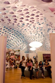 For the Skirball Cultural Center's Women Hold Up Half the Sky exhibition (October 2011–March 2012), Layer contributed Wish Canopy, a sculpture made from 1,500 interlinked pieces. Photo by Carren Jao.