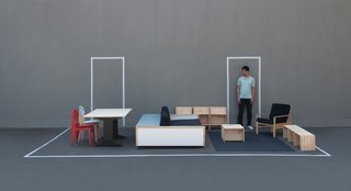 Democratic Design: The Work of Le Van Bo - Photo 1 of 6 - "I read a story about a student in a small one-bedroom apartment who because she could only fit her big bed and her desk in the apartment, was too ashamed to invite her friends or her parents over," remembers Van Bo about his inspiration for this crafty ensemble of furniture. "There was nowhere to cook, nowhere to sit, not even space for standard chairs to fit. It made me think ‘Where do we find the instruction manual for how to use a small space?’ We buy a new computer or a new vacuum cleaner and we are given instructions. But nobody teaches us how to use space". So he designed plans for a small one-bedroom apartment that included a room-dividing piece (the Siwo Couch) that functions as an all-in-one couch, pull-out king size bed and bench that seats six to nine people, a miraculously problem-solving invention, along with custom-sized smaller chairs that double as tables. "Design is a social issue," says Van Bo, "it facilitates or negates social interaction depending on its cleverness, use and beauty. Wohnung makes socializing possible and enjoyable in a small space, on a small budget".