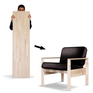 Democratic Design: The Work of Le Van Bo - Photo 6 of 6 - "This was my first design," says Van Bo, "I often take it with me on the<br><br>train so that I have a seat—and it starts a conversation. Even homeless<br><br>people will talk to me about it, admiring its familiar shape. This is the<br><br>power of design: Mies van der Rohe lives in the psyche of the German<br><br>people." He had the idea for this chair after shooting a mock-furniture ad<br><br>in one of the Berlin subway stations, designed by van de Rohe. "People<br><br>loved the picture and they asked ‘Where is that cool loft? I love the<br><br>living room!’ they couldn’t believe that it was an everyday train station.<br><br>We are very lucky to live in a city that is so well designed". The 24 Euro<br><br>Chair’s premise rests on the concept of the right angle, "This means that<br><br>it takes much less time and thought to create a timeless piece of<br><br>furniture—that only costs 24 euros ($30) to make".