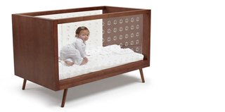The Nifty Clear Collection which combines the clean lines of the mid-century aesthetic with Ubabub’s innovative clear acrylic sides, providing visibility for parents, easy assembly and converts to a junior bed. Photo from Ubabub.